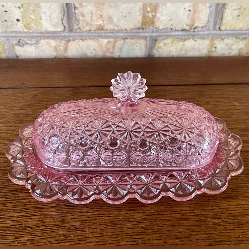 Vintage L.G. Wright pink butter dish
